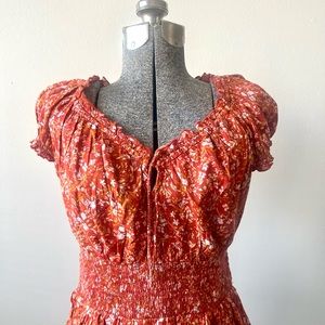 Red Floral Old Navy Ruffled Sleeved Blouse